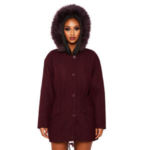 Hunt Club Parka Coat Women’s Small Maroon Faux Fur Hood Drawstring Waist Winter
